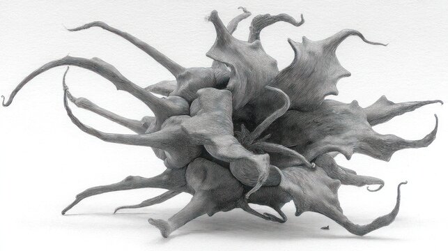 Abstract image of a cell with unique shapes and textures grayscale