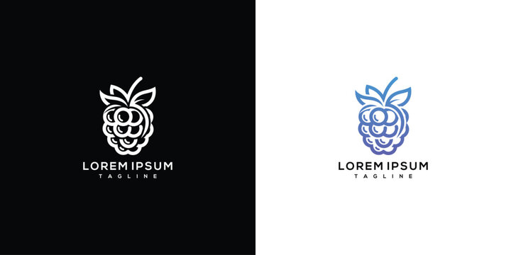 Raspberry Logo Design In Black And White And Blue On White
