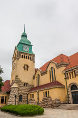 Obraz premium Christ's Church in Qingdao, China, built in 1910 in the style of a German castle.