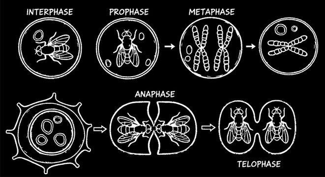 Detailed Illustration of Cell Mitosis and Meiosis Phases.