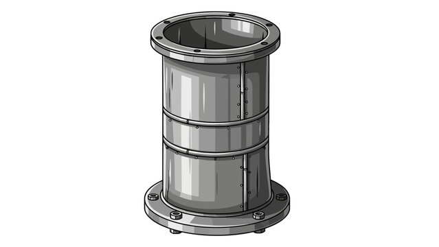 Isometric drawing of a cylindrical metal pipe section with bolted flanges