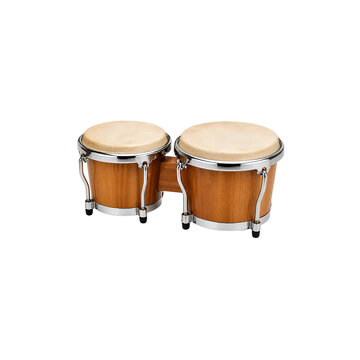 Wooden bongo drums isolated percussion musical instrument for rhythm performance and latin music