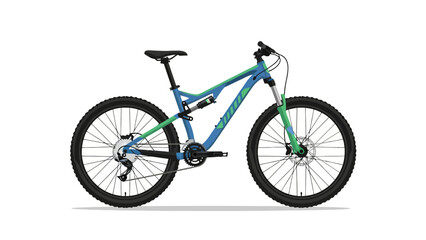 Obraz premium Pixelated fullsuspension mountain bike with blue and green frame