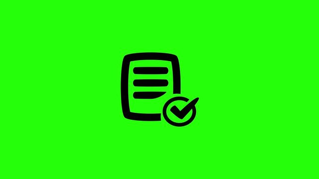 Premium 4K motion graphic of a corporate document sheet with a checkmark approved silhouette bouncing. Ideal asset for legal contract video.