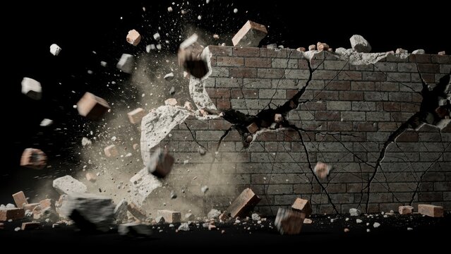 Brick Wall Collapsing in Slow Motion
