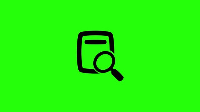 4K resolution video of a database file folder with a glass magnifier search tool silhouette bouncing into view. Perfect universal information audit icon.