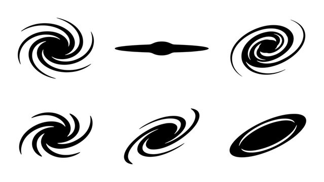 Cosmic Galaxy Swirls, Spiral Nebula Icons, Astronomical Space Shapes, Celestial Universe Vector Set