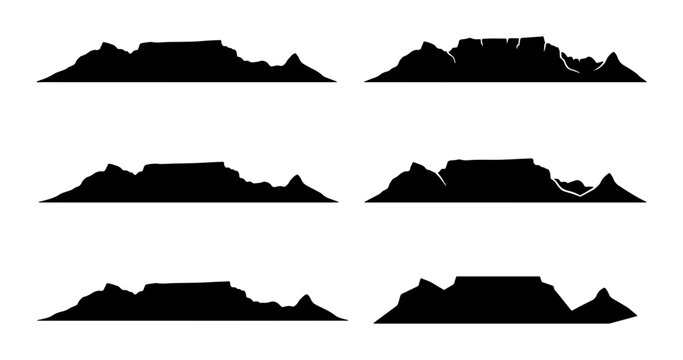 Table Mountain Silhouette Vector Set, Cape Town Landmark Collection, Iconic Landscape Icons