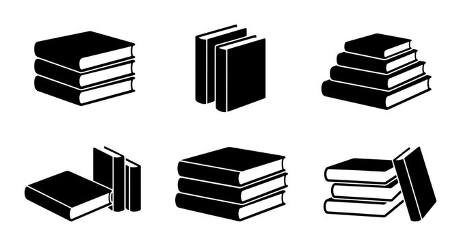 Stack of Books Icons, Knowledge Collection Graphics, Library Reading Symbols, Education Vector Set