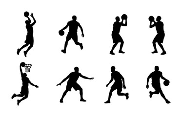 Obraz premium Basketball Player Silhouettes, Dynamic Action Poses, Sports Vector Icons, Athletic Performance Graphics