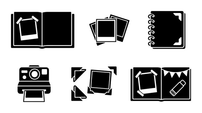 Photo Album Icons, Scrapbook Elements, Camera Graphics, Memory Keeping Vector Set