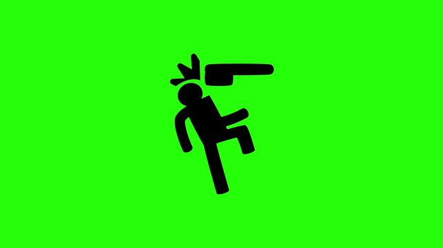 Premium 4K motion graphic of a tall person bumping head into a low beam head clearance ceiling silhouette bouncing. Clean architecture standard safety icon.