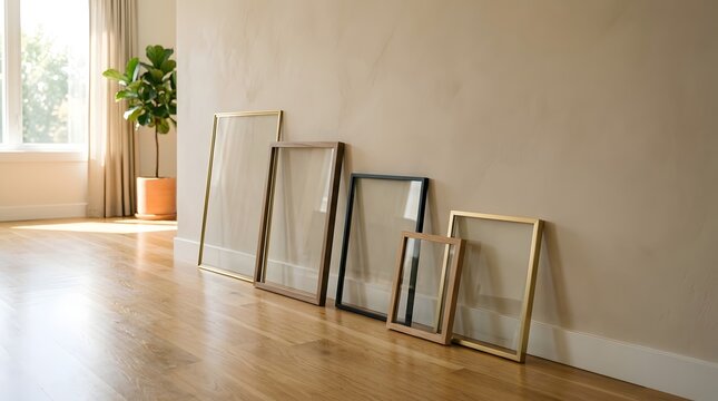 Empty Picture Frames Leaning Against Interior Wall