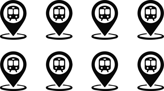 station train map pin icon set vector illustration for transit