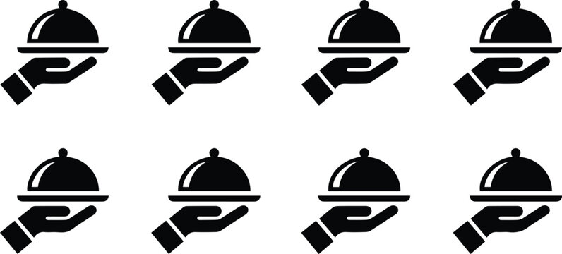 hospitality symbol hand holding cloche serving tray restaurant vector