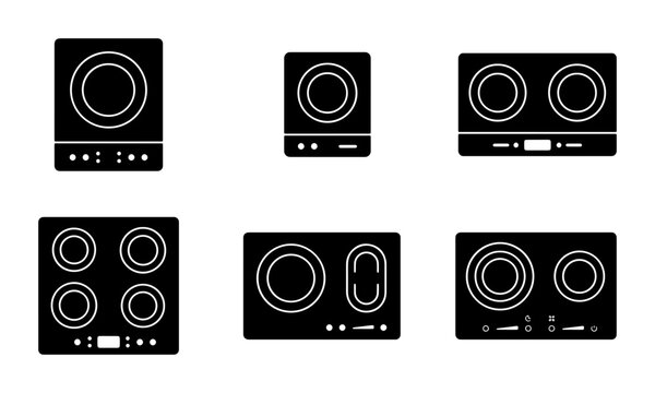 Induction Cooktop Icons, Electric Stove Set, Modern Kitchen Appliance Vector Graphics