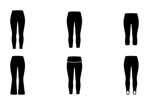 Leggings Styles Vector Icons Set, Black Athletic Apparel Silhouettes for Fashion and Fitness