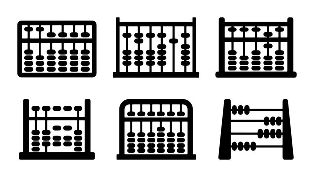 Abacus Icon Set, Counting Tool Graphics, Vintage Calculation Devices, Math Education Vector Icons