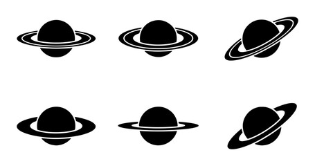 Saturn Planet Icons, Cosmic Space Celestial Body Vector Graphics, Astronomical Universe Elements © Emon