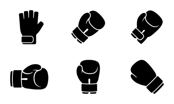 Boxing Gloves Icons, Sports Equipment Vector Set, Martial Arts Gear Collection