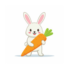 Obraz premium Cute cartoon rabbit holding a large carrot