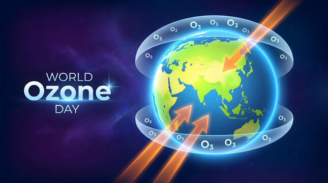 World Ozone Day poster with Earth and ozone layer