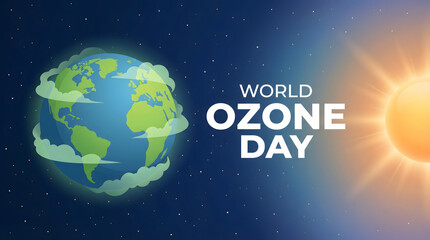 Fototapeta premium World Ozone Day poster with globe and sun