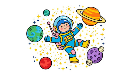 Astronaut Exploring Space with Celestial Bodies © ANTONW_
