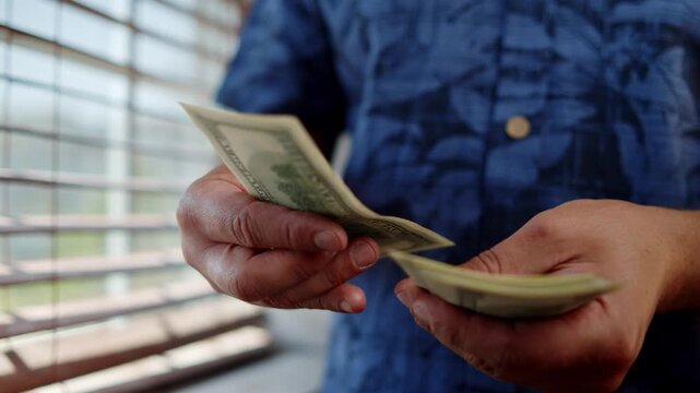 Hands skillfully count crisp bills near a sunlit window, creating a serene and focused atmosphere filled with the sounds of rustling cash