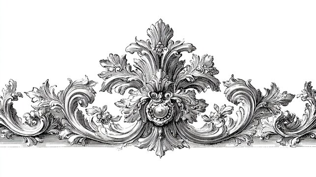 Ornate victorian floral arabesque divider with scrolling leaves and decorative elements, on white