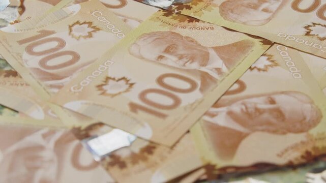 A captivating arrangement of Canadian bills showcases their vibrant colors and intricate designs, transforming currency into a work of art that sparks curiosity