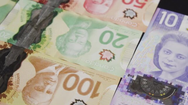 Beautifully arranged Canadian bills display vibrant colors and intricate designs