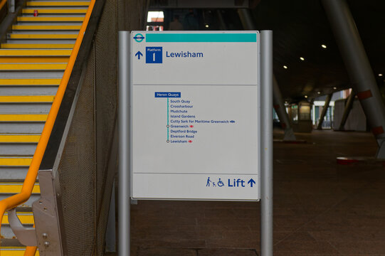 A Docklands Light Railway map of the Lewisham Branch at Heron Quays station, Canary Wharf, London