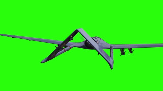 Drone in Flight and Impact Explosion, UAV Strike Detonation. Green screen animation.
