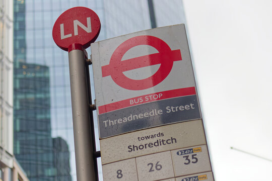 A bus stop in central London