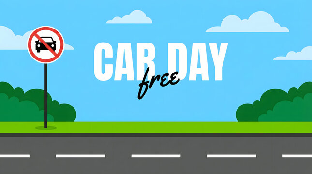 car free day, road sign with no cars allowed