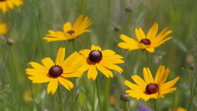 Closeup of BlackEyed Susans in a Field.