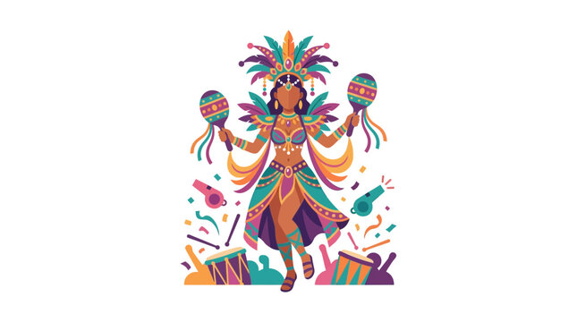 Brazilian Carnival Dancer with Maracas and Festive Costume