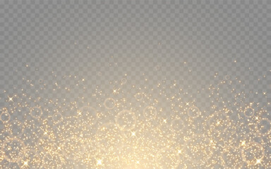 Fototapeta premium Gold glitter background with sparkling particles. Glowing bokeh lights. Elegant festive luxury backdrop for celebration, holiday or wedding. Premium design template. Vector illustration.