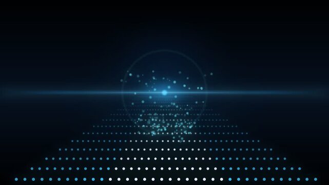 Digital network data stream with glowing dots and grid lines, technology communication concept overlay