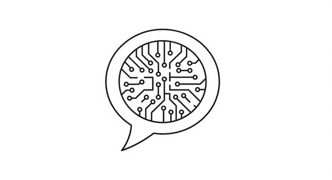 Abstract Circuit Board Brain Inside Speech Bubble Icon.