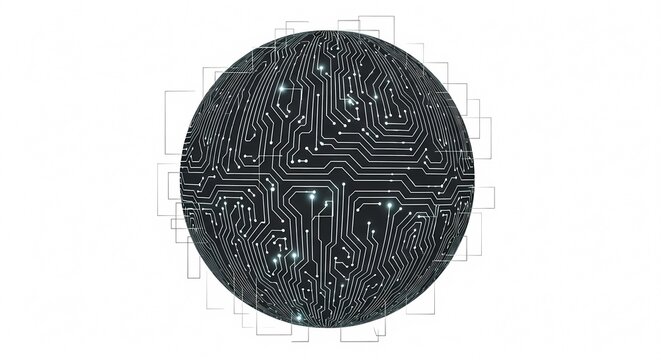 Abstract Circular Circuit Board Pattern with Glowing Lights.