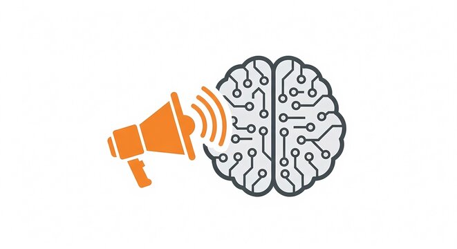 Artificial Intelligence Megaphone Brain Communication Concept.