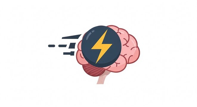 Brain with Lightning Bolt Symbolizing Fast Thinking and Ideas.