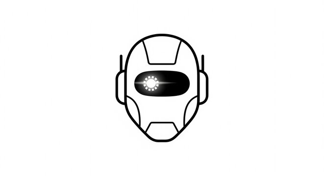 Minimalist Robot Head Icon with Glowing Eye.