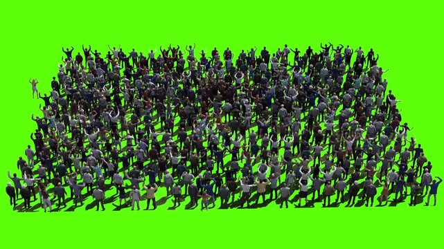 Large crowd of protesters isolated on green screen.