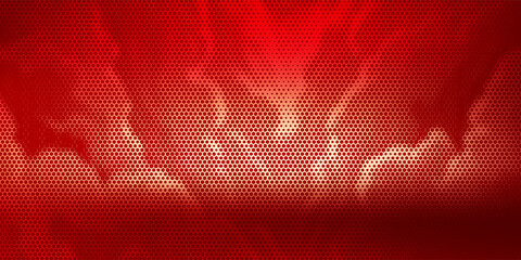 Red LED panel light with screen overlay and digital grid board effect. 3D concert stage texture or television studio pattern. Neon dot glow or abstract halftone points for technology art displays. © Mansur