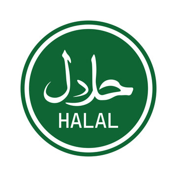 Green circular halal food certified logo emblem icon vector design isolated on white backgroun