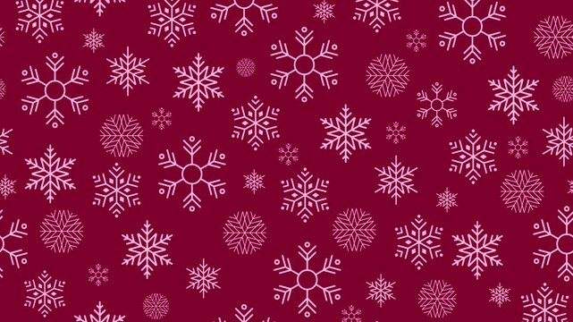 Snowflakes motion pattern. Snowflakes seamless pattern. Seamless winter pattern animation with snowflakes and sparkling snow. Animated red snow background