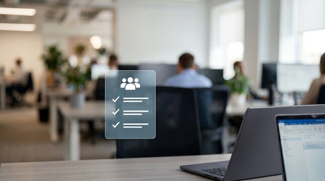 People team management checklist icon on office background